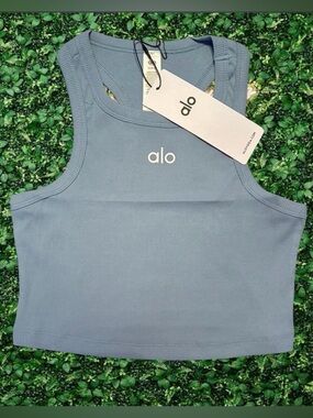 ALO Yoga Ribbed Crop Tank Top in Dusty Blue